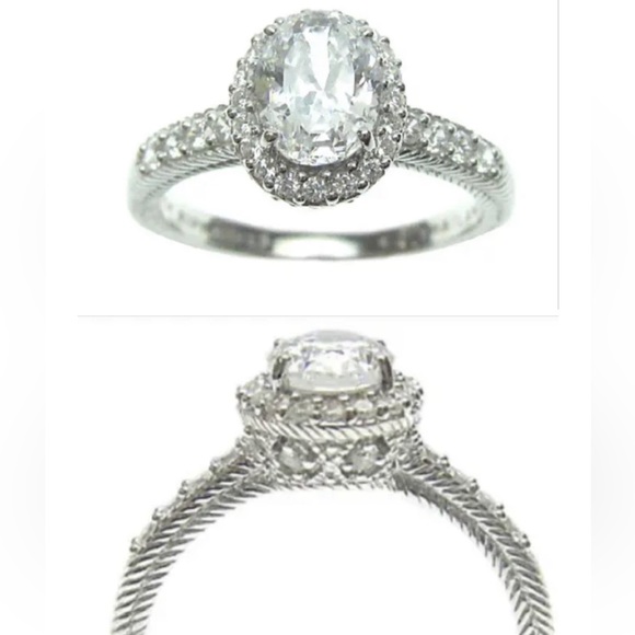 Designer Signed Judith Ripka Sterling Silver Oval Cubic Zirconia Halo Ring - Picture 14 of 15